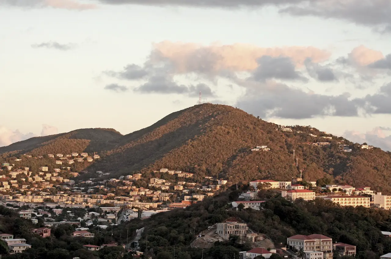 Charlotte Amalie and Flag Hill in late afternoon light
